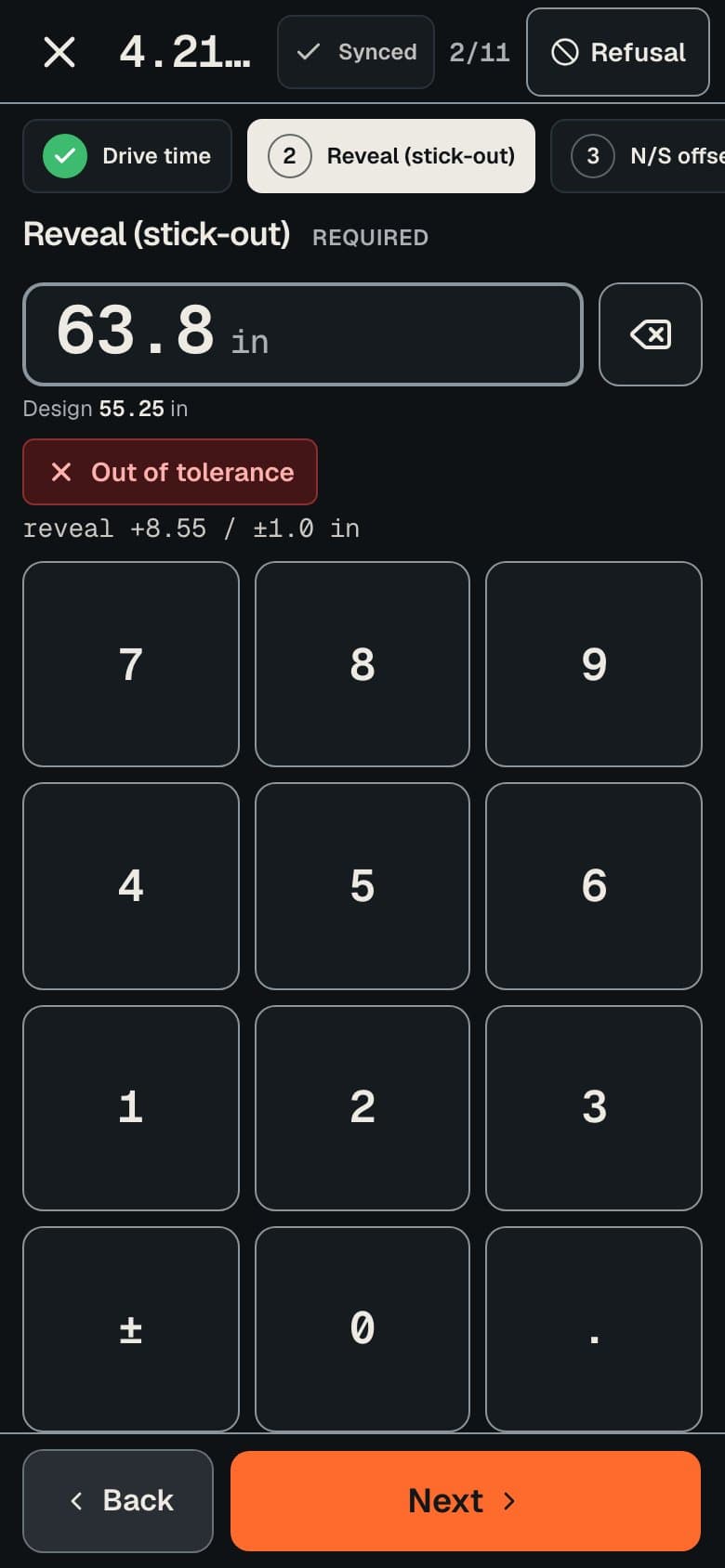 The field keypad on a phone, used by the crew to record a pile.